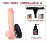 21 cm Belden Bağlamalı Titreşimli Realistik Dildo Penis Set - CA-U6087B