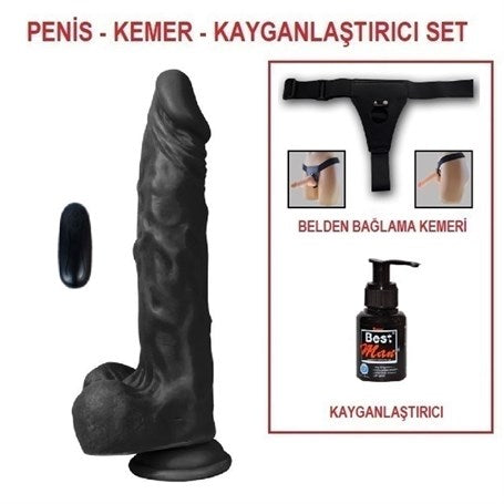 21 cm Belden Bağlamalı Titreşimli Gerçekçi Silikon Zenci Penis Set - CA-U6125B