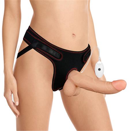 21,5 cm Belden Bağlamalı İçi Dolu Titreşimli Strapon Dildo - LV715118
