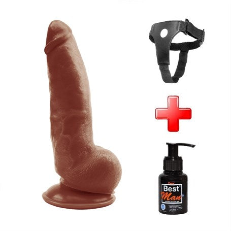 21,5 cm Belden Bağlamalı Realistik Vantuzlu Melez Dildo Penis - BDM1233B