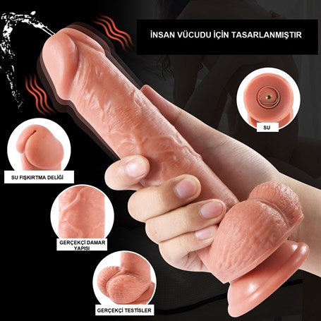 21,5 cm Uzaktan Kumandalı Su Fışkırtmalı Vantuzlu Realistik Dildo Penis - BDM1068