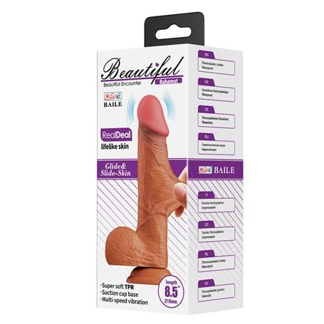21,8 cm Çift Katmanlı Gerçekçi Titreşimli Dildo Vibratör Penis - Bahamut - BDM1408