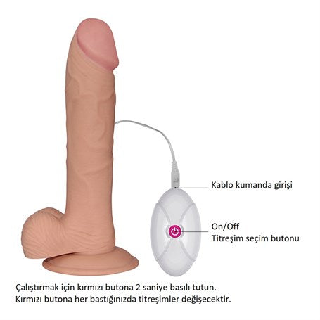 22 cm Gerçekçi Çift Katmanlı Titreşimli Silikon Penis - LV1096