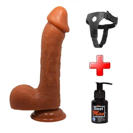 23,5 cm Realistik Vantuzlu Melez Dildo Penis + Kemer + Kayganlaştırıcı Hediyeli - BDM8040B
