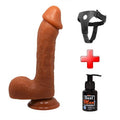 23,5 cm Realistik Vantuzlu Melez Dildo Penis + Kemer + Kayganlaştırıcı Hediyeli - BDM8040B