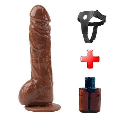 22,8 cm Belden Bağlamalı Realistik Titreşimli Melez Vibratör Dildo Penis - CA-BDM1134B