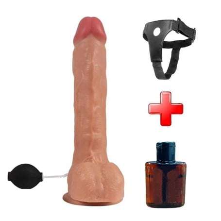 24 cm Belden Bağlamalı Su Fışkırtmalı Realistik Penis Anal Vajinal Dildo - BDM1005B