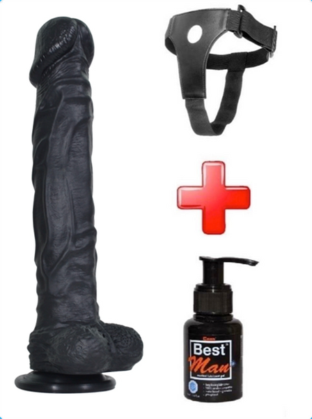 %15 İndirim – 25 cm Belden Bağlamalı Et Dokusunda Süper Realistik Zenci Penis - J. Knight - CA-U6002SB