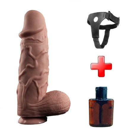 25 cm Belden Bağlamalı Yeni Nesil Realistik Penis + Kemer + Kayganlaştırıcı Hediyeli - BDM1140B