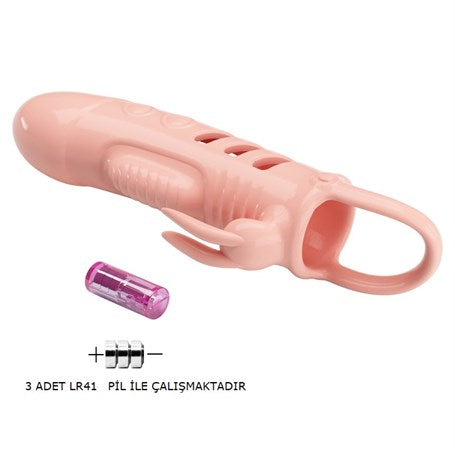 2,5 cm Dolgu Uzatmalı Titreşimli Penis Kılıfı Prezervatif Vibratör - BDM2643