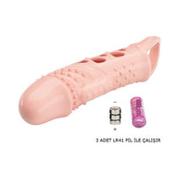 2,5 cm Dolgu Uzatmalı Titreşimli Penis Kılıfı Prezervatif Vibratör - BDM2624