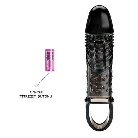 2,5 cm Dolgu Uzatmalı Titreşimli Zenci Penis Kılıfı Prezervatif Vibratör - BDM2642