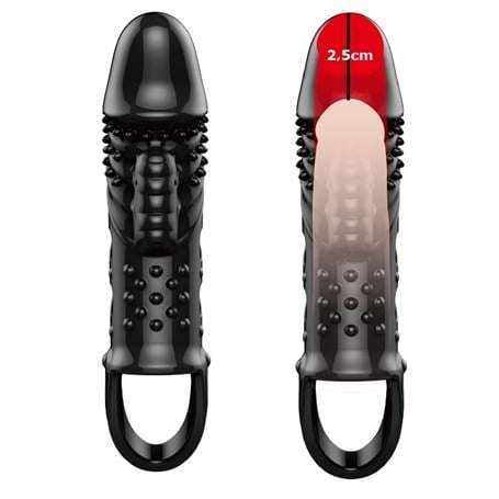 2,5 cm Dolgu Uzatmalı Titreşimli Zenci Penis Kılıfı Prezervatif Vibratör - BDM2642