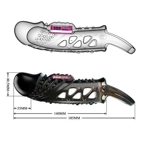 2,5 cm Dolgu Uzatmalı Titreşimli Zenci Penis Kılıfı Prezervatif Vibratör - BDM2642