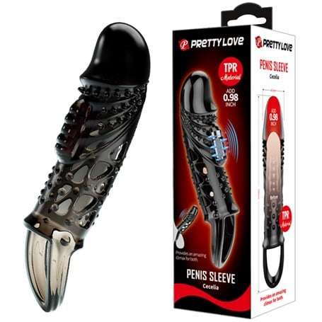 2,5 cm Dolgu Uzatmalı Titreşimli Zenci Penis Kılıfı Prezervatif Vibratör - BDM2642