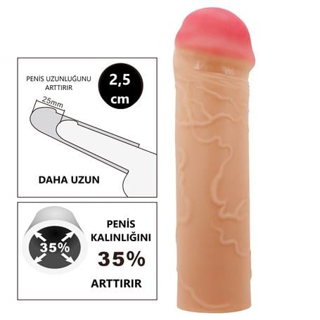 16,5 cm 2,5 cm Dolgulu Premium Ten Rengi Silikon Penis Kılıfı - Nile - BDM1389