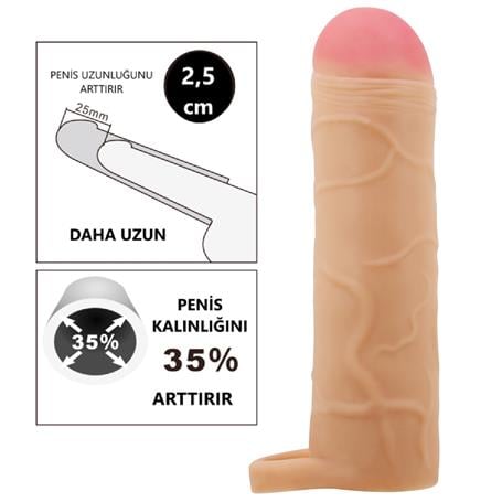 16,5 cm 2,5 cm Dolgulu Premium Ten Rengi Silikon Penis Kılıfı - Bunion - BDM1390