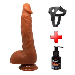 25,2 cm Realistik Vantuzlu Melez Dildo Penis + Kemer + Kayganlaştırıcı Hediyeli - BDM8041B