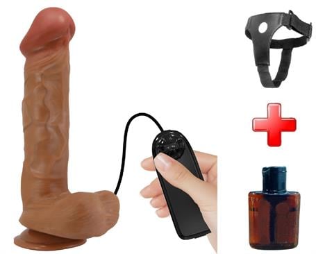 26 cm Belden Bağlamalı Çift Katmanlı Gerçekçi Titreşimli Dildo Vibratör Penis - BDM1368B