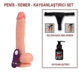 26 cm Belden Bağlamalı Titreşimli Realistik Dildo Penis Set - BDM10014VB