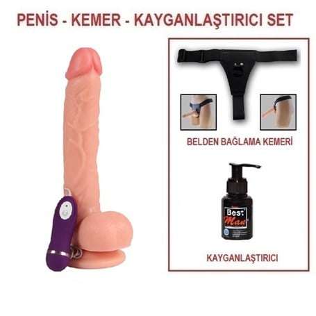 26 cm Belden Bağlamalı Titreşimli Realistik Dildo Penis Set - BDM10014VB