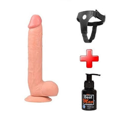 26 cm Belden Bağlamalı Vantuzlu Realistik Penis Anal Vajinal Dildo - PX053B