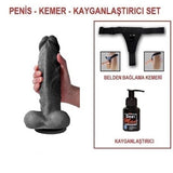 27 cm Belden Bağlamalı Realistik Dildo Zenci Penis Set - U6098B