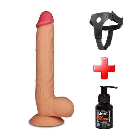 27,5 cm Belden Bağlamalı Yeni Nesil Realistik Penis + Kemer + Kayganlaştırıcı Hediyeli - LV2205B