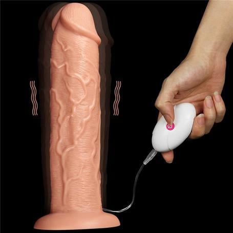 Belden Bağlamalı 28 cm Gerçekçi 10 Titreşimli Testissiz Dildo Vibratör Penis - LV111121B