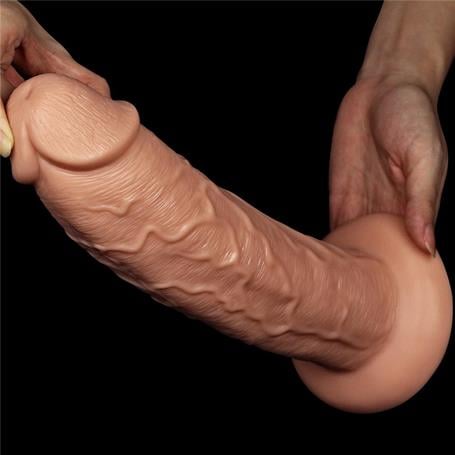 Belden Bağlamalı 28 cm Gerçekçi 10 Titreşimli Testissiz Dildo Vibratör Penis - LV111121B