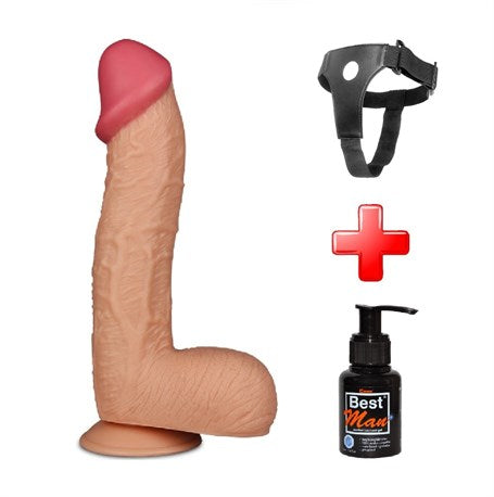 28,5 cm Belden Bağlamalı Yeni Nesil Realistik Penis + Kemer + Kayganlaştırıcı Hediyeli - LV2207B