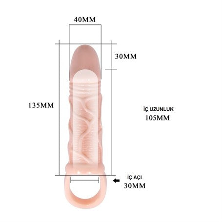 13,5 cm 3 cm Dolgu Uzatmalı Titreşimli Penis Kılıfı Prezervatif Vibratör - B1190
