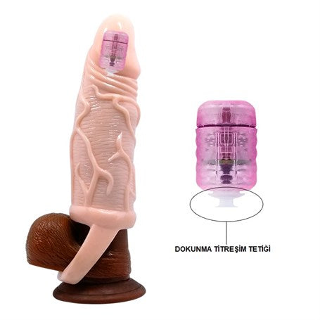 13,5 cm 3 cm Dolgu Uzatmalı Titreşimli Penis Kılıfı Prezervatif Vibratör - B1190