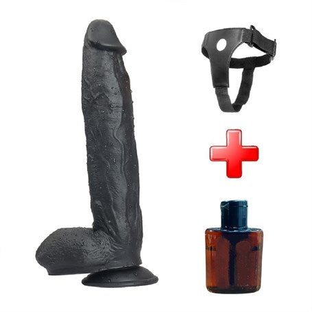 31 cm Belden Bağlamalı Vantuzlu Realistik Zenci Penis Anal Vajinal Dildo - PX048SB