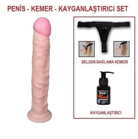 24 cm Belden Bağlamalı Realistik Testissiz Dildo Penis Set - U6035B