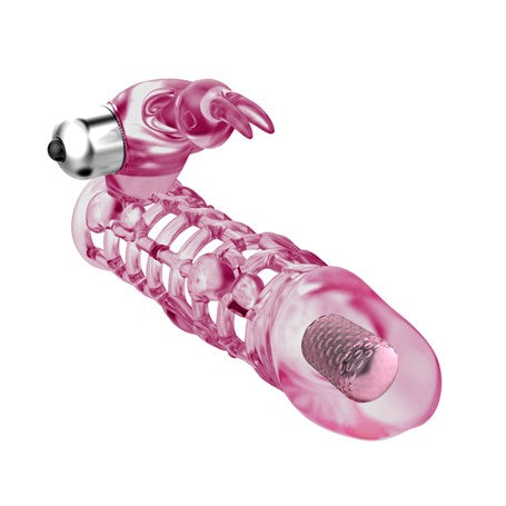 3,5 cm Uzatmalı Tavşan Figürlü Uyarıcılı Çift Titreşimli Penis Kılıfı - BDM2620