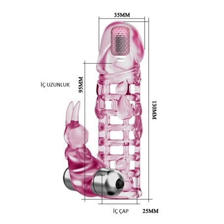 3,5 cm Uzatmalı Tavşan Figürlü Uyarıcılı Çift Titreşimli Penis Kılıfı - BDM2620