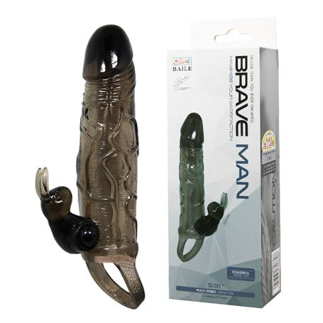 3,5 cm Uzatmalı Titreşimli Klitoris Uyarıcılı Zenci Penis Kılıfı - B1209