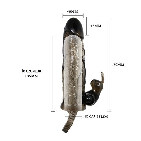 3,5 cm Uzatmalı Titreşimli Klitoris Uyarıcılı Zenci Penis Kılıfı - B1209