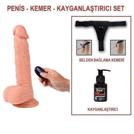 21 cm Belden Bağlamalı Titreşimli Realistik Dildo Penis Set - BDM10007VB