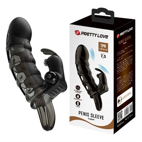 4 cm Dolgu Uzatmalı 10 Titreşimli Zenci Penis Kılıfı Prezervatif Vibratör - BDM2639