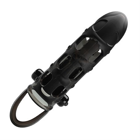 4 cm Dolgu Uzatmalı 10 Titreşimli Zenci Penis Kılıfı Prezervatif Vibratör - BDM2639