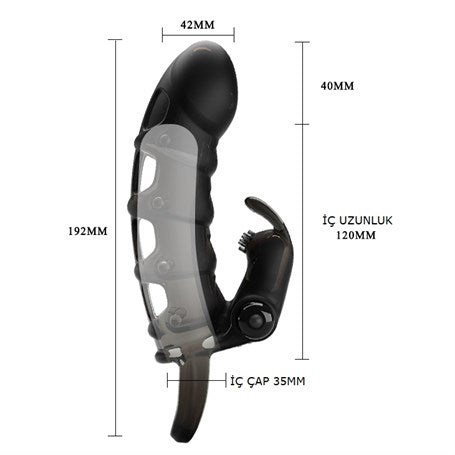 4 cm Dolgu Uzatmalı 10 Titreşimli Zenci Penis Kılıfı Prezervatif Vibratör - BDM2639