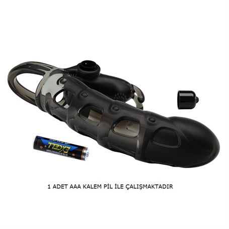 4 cm Dolgu Uzatmalı 10 Titreşimli Zenci Penis Kılıfı Prezervatif Vibratör - BDM2639