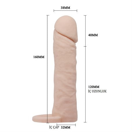 4 cm Dolgulu Realistik Uzatmalı Penis Kılıfı Dildo Ten Rengi Penis - B1215