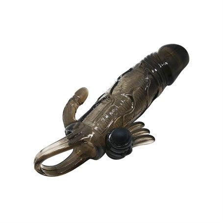4 cm Uzatmalı Anal Vajinal ve Klitoral Uyarıcılı Titreşimli Penis Kılıfı - B1208