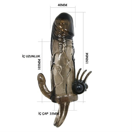 4 cm Uzatmalı Anal Vajinal ve Klitoral Uyarıcılı Titreşimli Penis Kılıfı - B1208