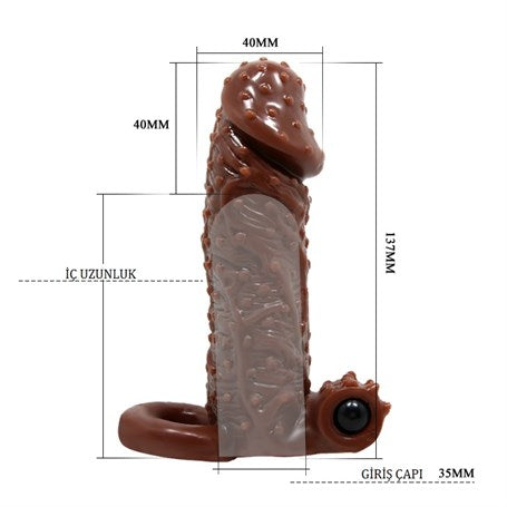 4 cm Uzatmalı Titreşimli Tırtıklı Penis Kılıfı - BDM1610