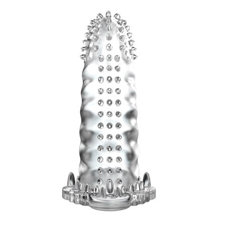 Klitoral Uyarıcılı Tırtıklı Şeffaf Penis Kılıfı - B1115