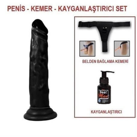 18,5 cm Belden Bağlamalı Realistik Testissiz Zenci Dildo Penis Set - BDM10031B